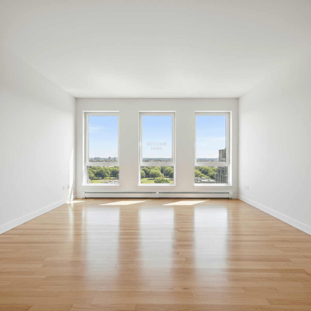 Empty bright apartment with clean floors and windows ready for new occupants